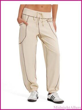 MOOSLOVER Women Lightweight Cotton Jogger Pants Baggy Elastic Cuff Track Pant